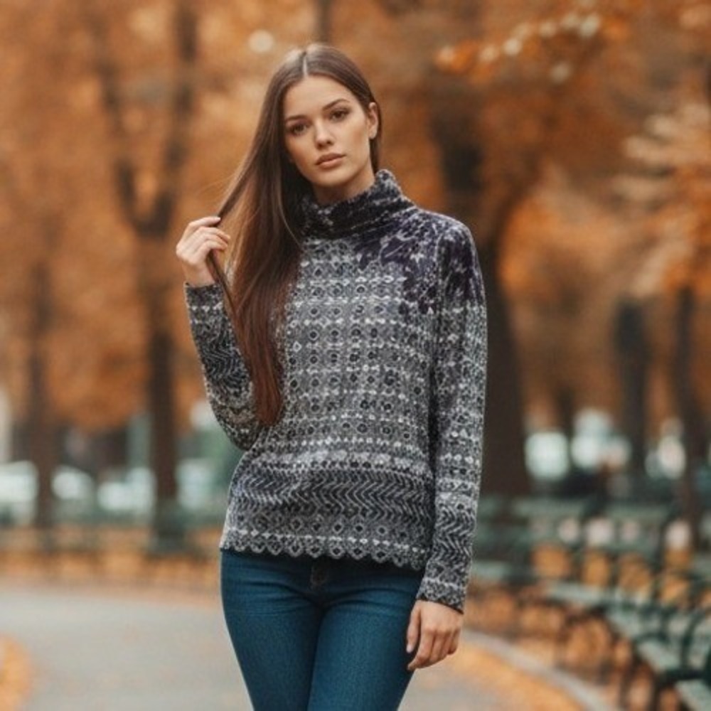 Etro‎ Milano 44 Wool Blend Geometric Turtleneck Top Black Purple Layering NEW